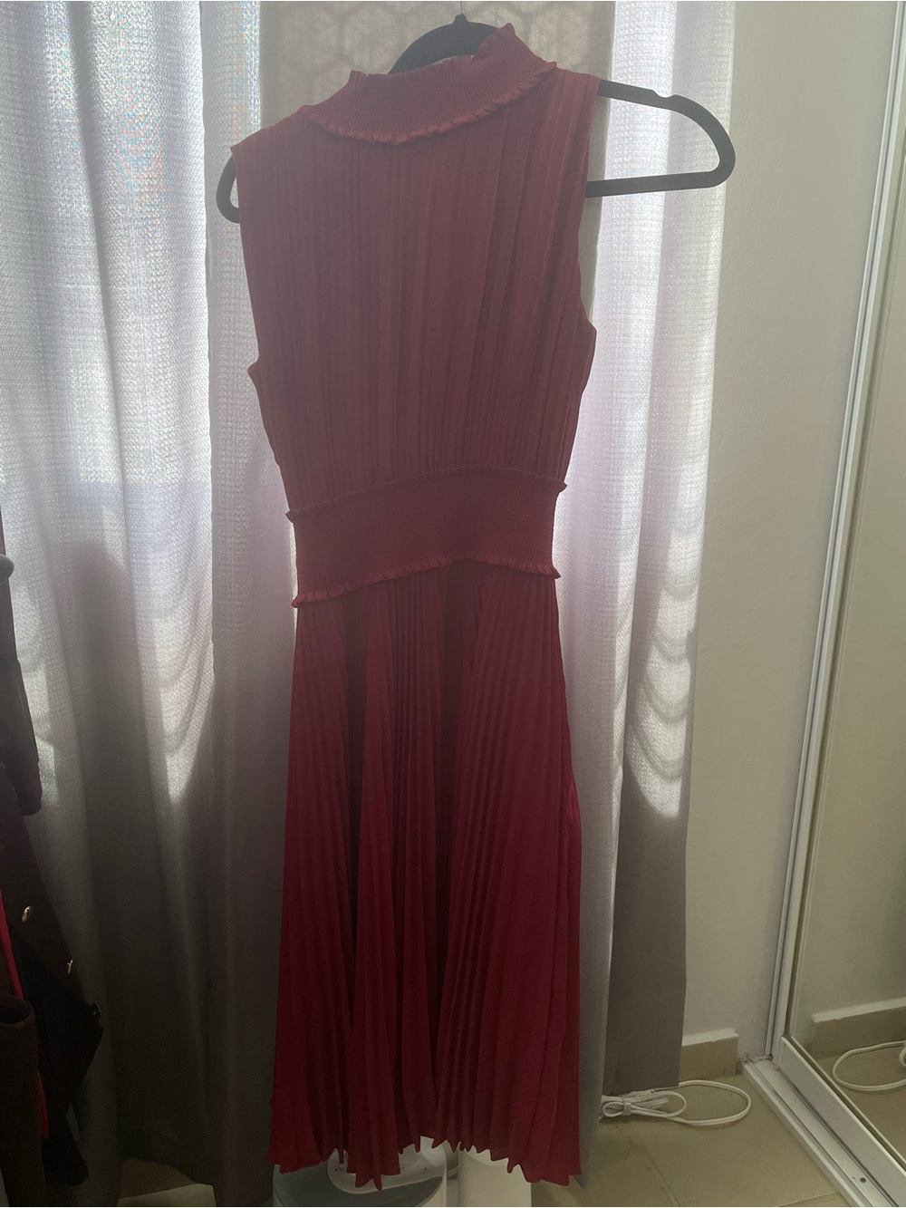 Nanette Lepore Sleeveless Pleated Midi Dress in Burgundy